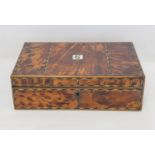 19th century tortoiseshell veneer box of rectangular form with inlaid ebony and pale wood banding,