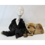 Vintage red fox fur stole with head, legs and tail, 127cm long and another black fox fur stole,