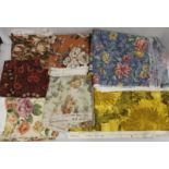 Box containing eight fabric remnants, comprising: Bernard Wardle "Grandeva", Sundour "Flowers in the