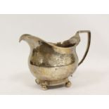 Silver cream jug of ovoid shape with engraved bands by Thomas Watson, Newcastle c1810, 4 1/2oz /