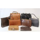 Collection of seven vintage lady's handbags including Widegate of London brown lizard skin; black