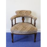 Edwardian inlaid mahogany tub chair, raised on square tapered supports