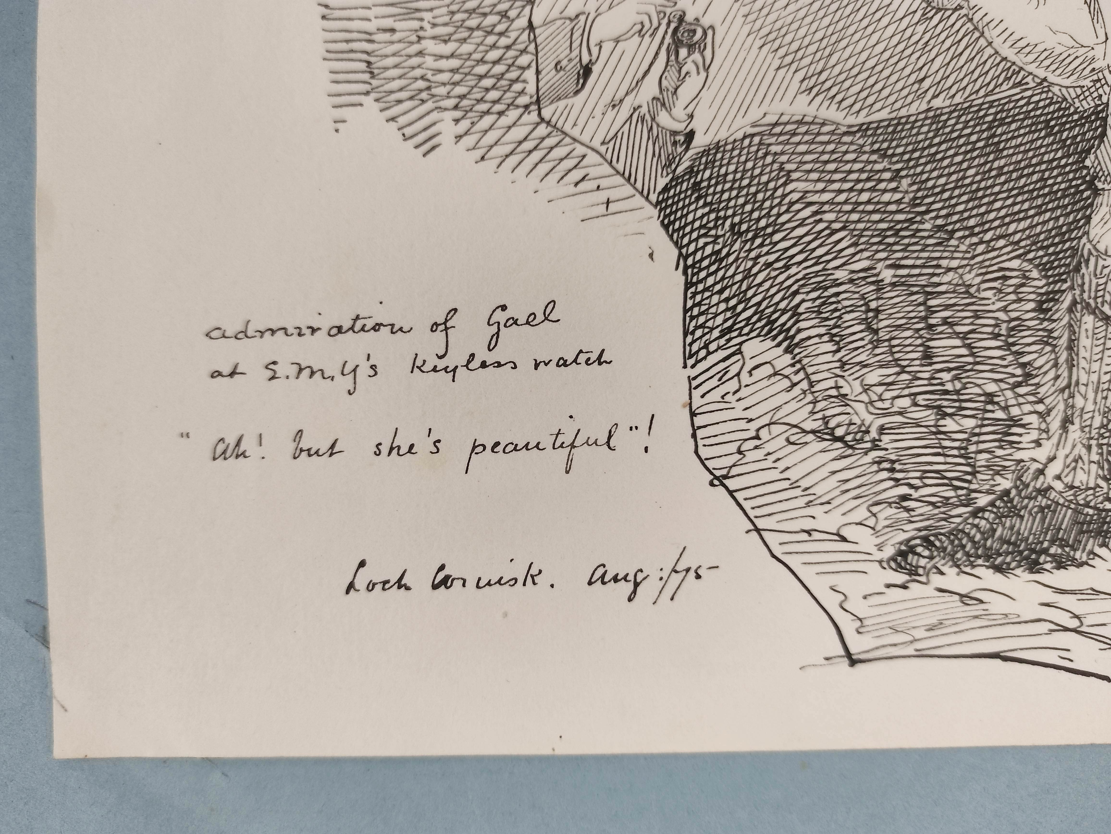 J.H.O.B. - original artwork. 8 comic pen & ink drawings made on a visit to Skye, 1875. - Image 3 of 7