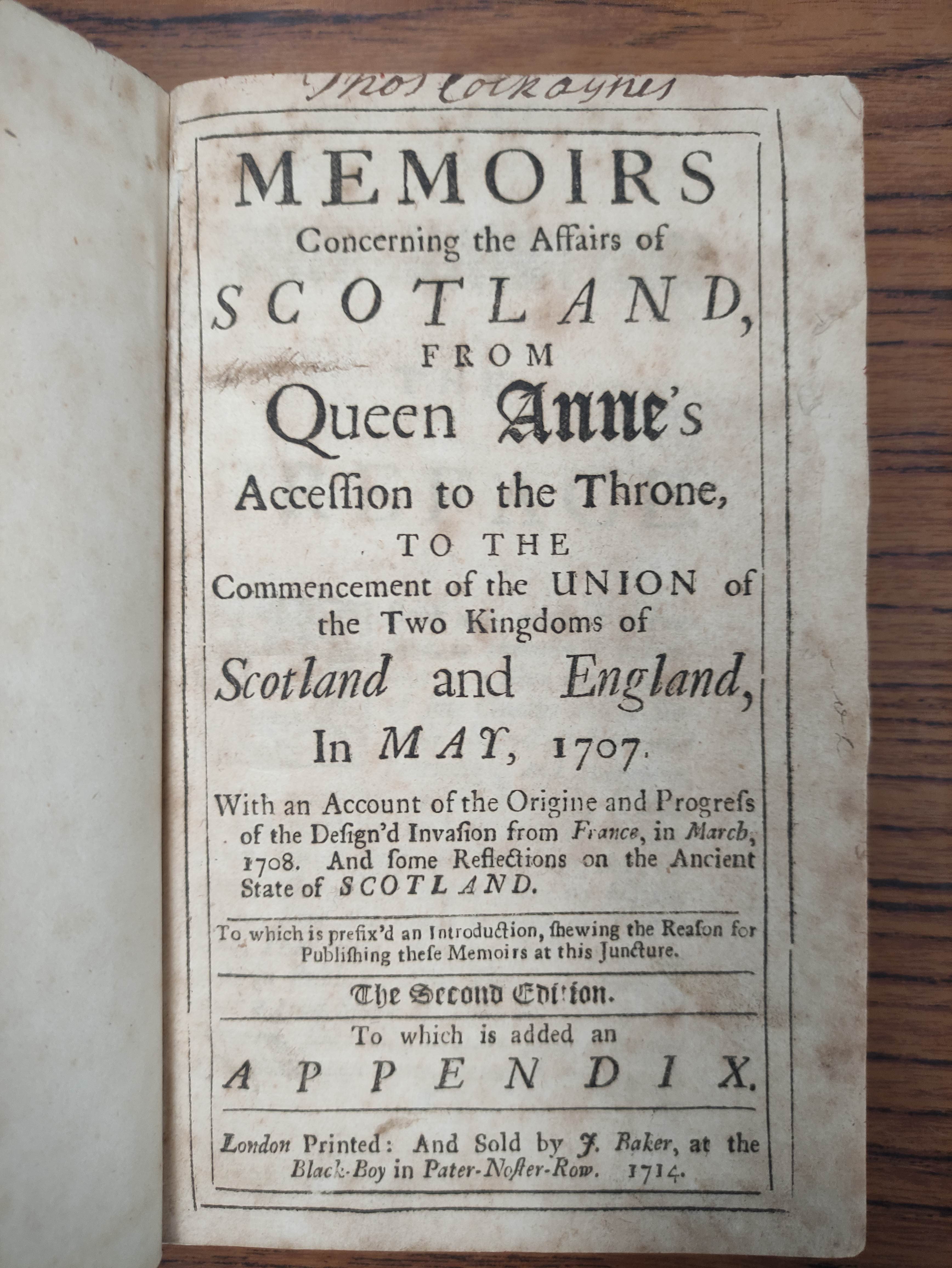 (LOCKHART GEORGE).  Memoirs Concerning the Affairs of Scotland from Queen Anne's Accession to the - Image 8 of 11