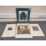 Scales of Justice, fantasy colour print, pencil signed by Feilding, (19)75; also 3 other prints &