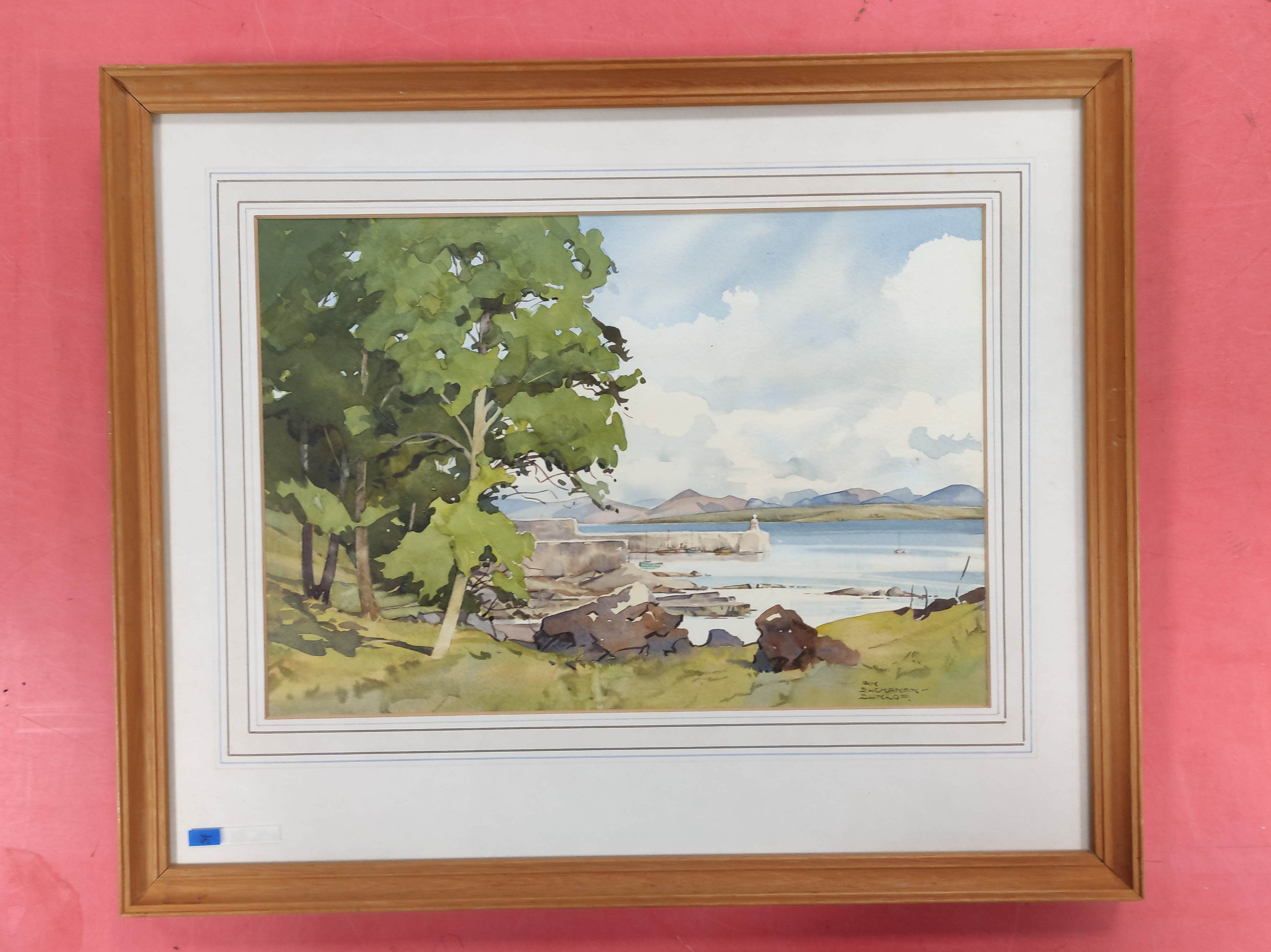 IAN BUCHANAN DUNLOP. Corrie Harbour. Signed, watercolour. 26cm x 36cm.
