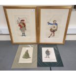 Highland Costume.  4 hand coloured engraved plates, 2 framed.