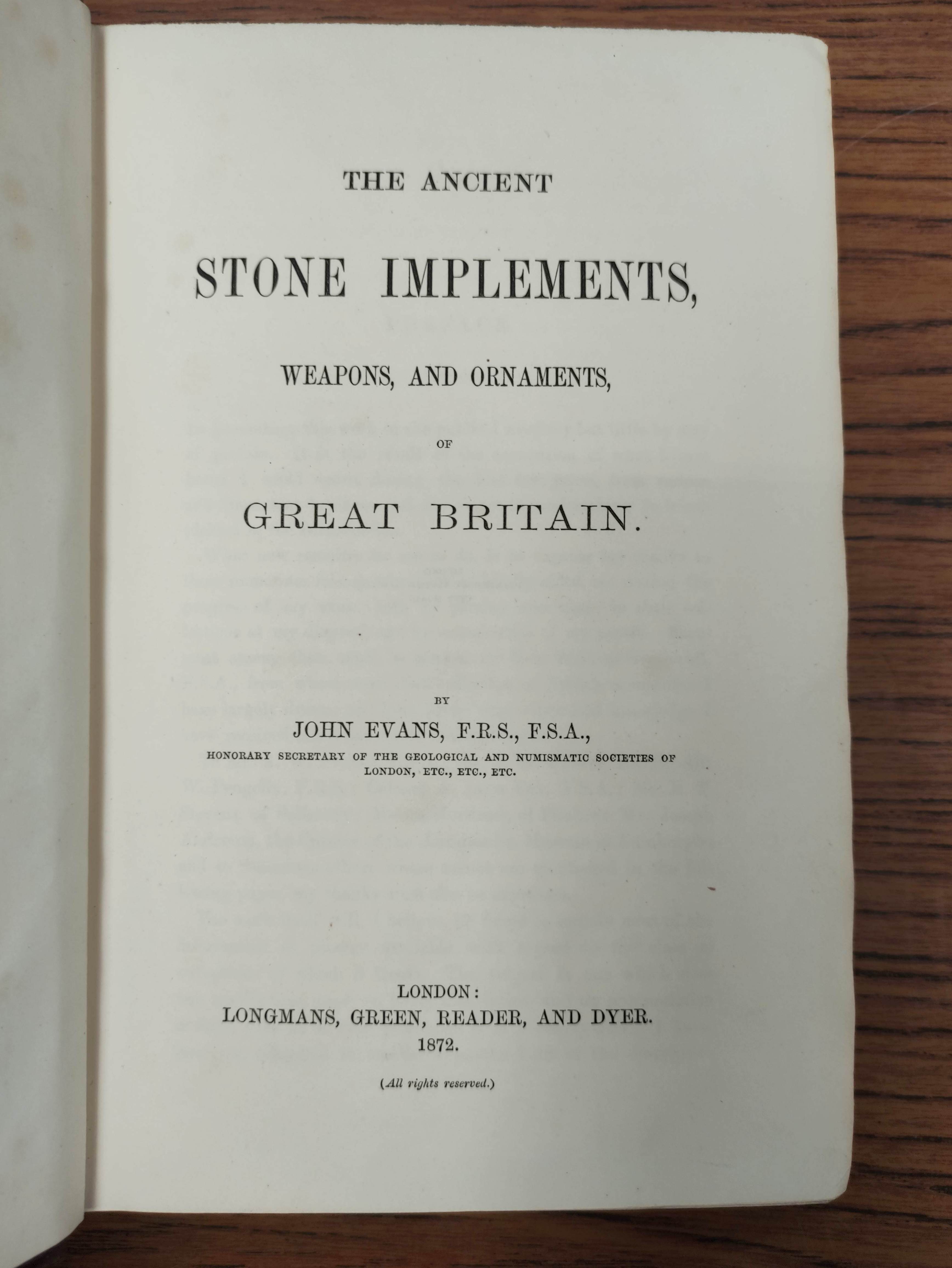 EVANS JOHN.  The Ancient Stone Implements, Weapons & Ornaments of Great Britain. Many text illus. - Image 4 of 10