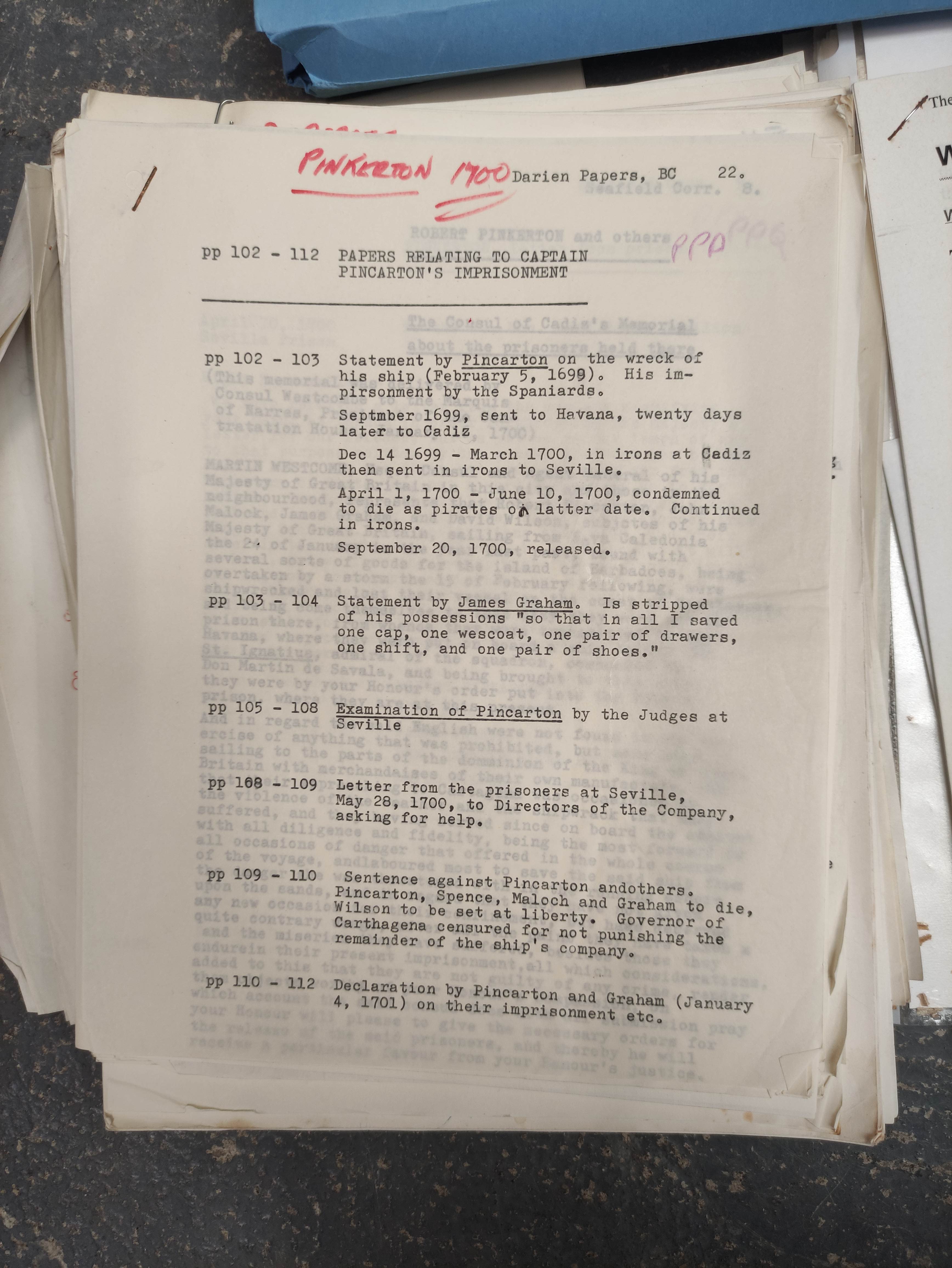 Darien Scheme.  Accumulation of typescript manuscript & photocopy research material in exercise - Image 3 of 6