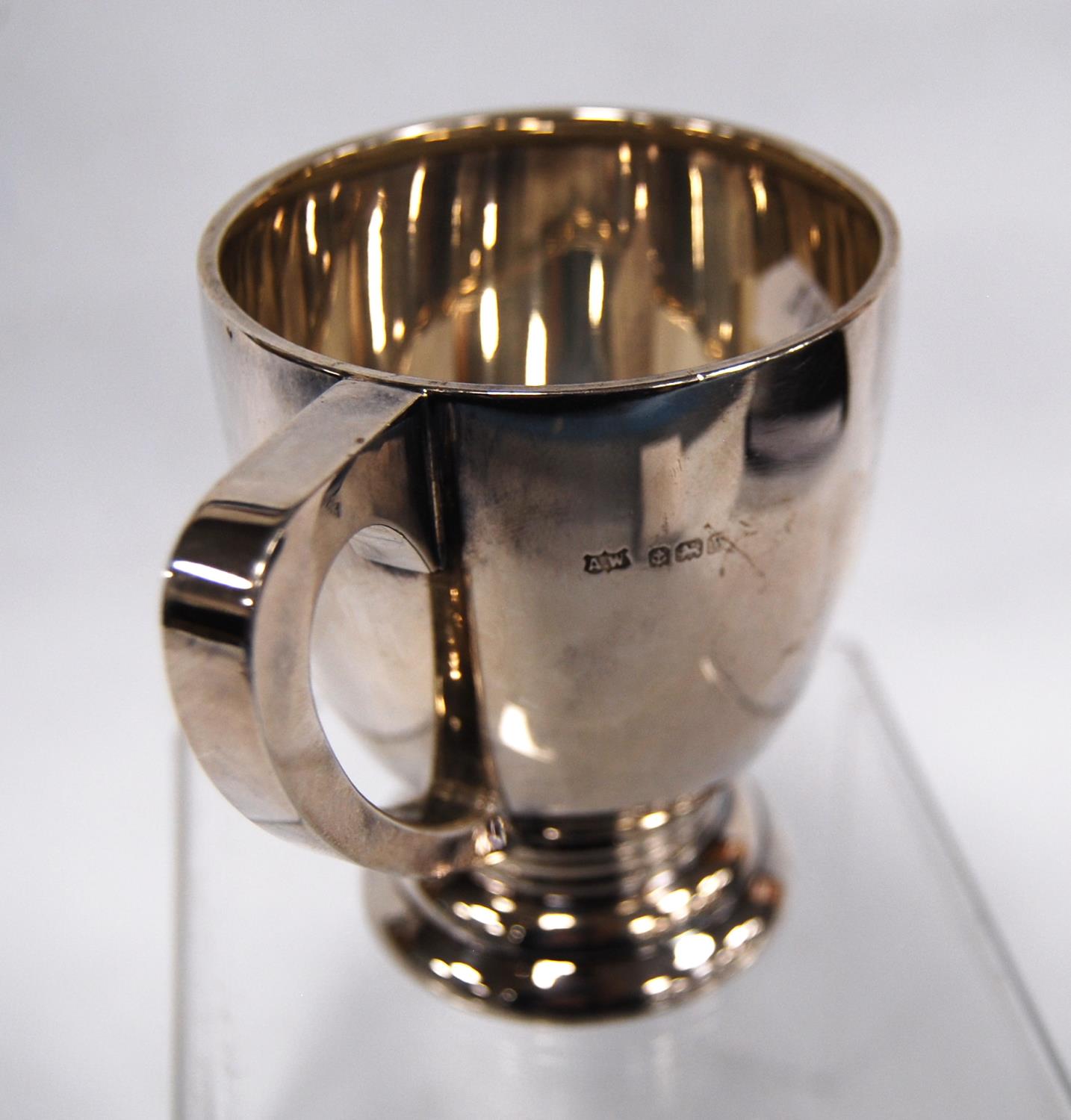 George VI silver christening cup, engraved 'David', by A Wilcox, Birmingham 1946, 8.5cm high, 3oz. - Image 2 of 2