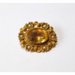 9ct gold and pearl cannetille brooch with citrine.