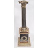 Large electroplated Corinthian column lamp of classic form, the plinth base decorated with garlands,