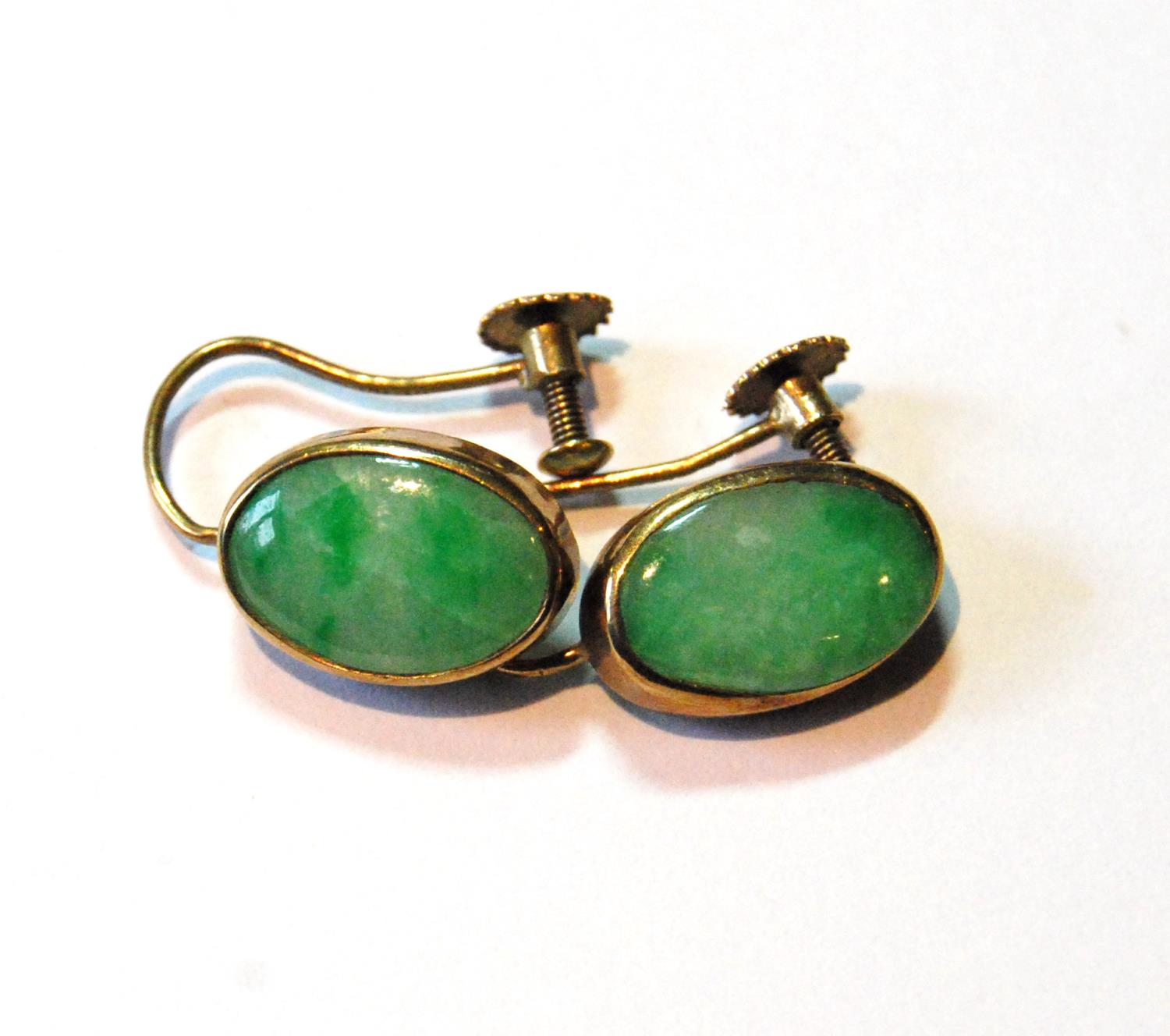 Pair of gold drop earrings with citrines and another pair, jade.  (4) - Image 3 of 5