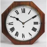 GPO fusee wall clock with mahogany octagonal case, white enamelled face and Roman numerals, 39cm