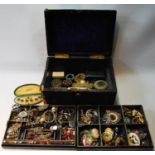 Victorian morocco jewel box with a quantity of silver, costume and other jewellery.