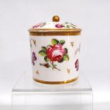 Continental hard paste jar and cover decorated with pink roses and purple sweet peas, gilt