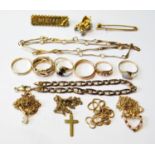 Gold curb bracelet and various other items, mostly 9ct, 40g gross.