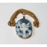 9ct gold cameo pendant with curb necklet, the latter 17g.