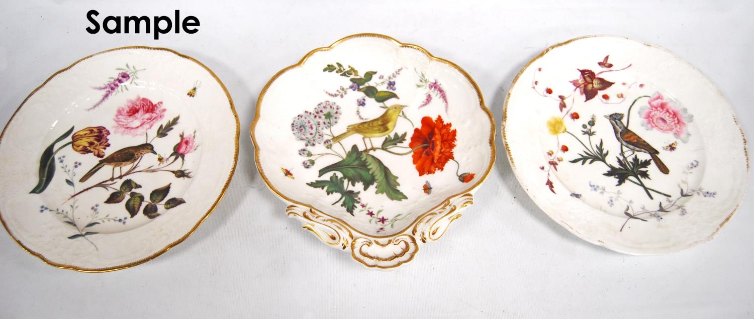 Set of French hand painted cabinet plates, each decorated with birds and foliage comprising six