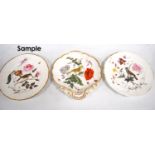 Set of French hand painted cabinet plates, each decorated with birds and foliage comprising six
