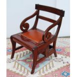 Georgian-style mahogany set of library steps by Old Imports, Italy, unfolding into an open armchair,