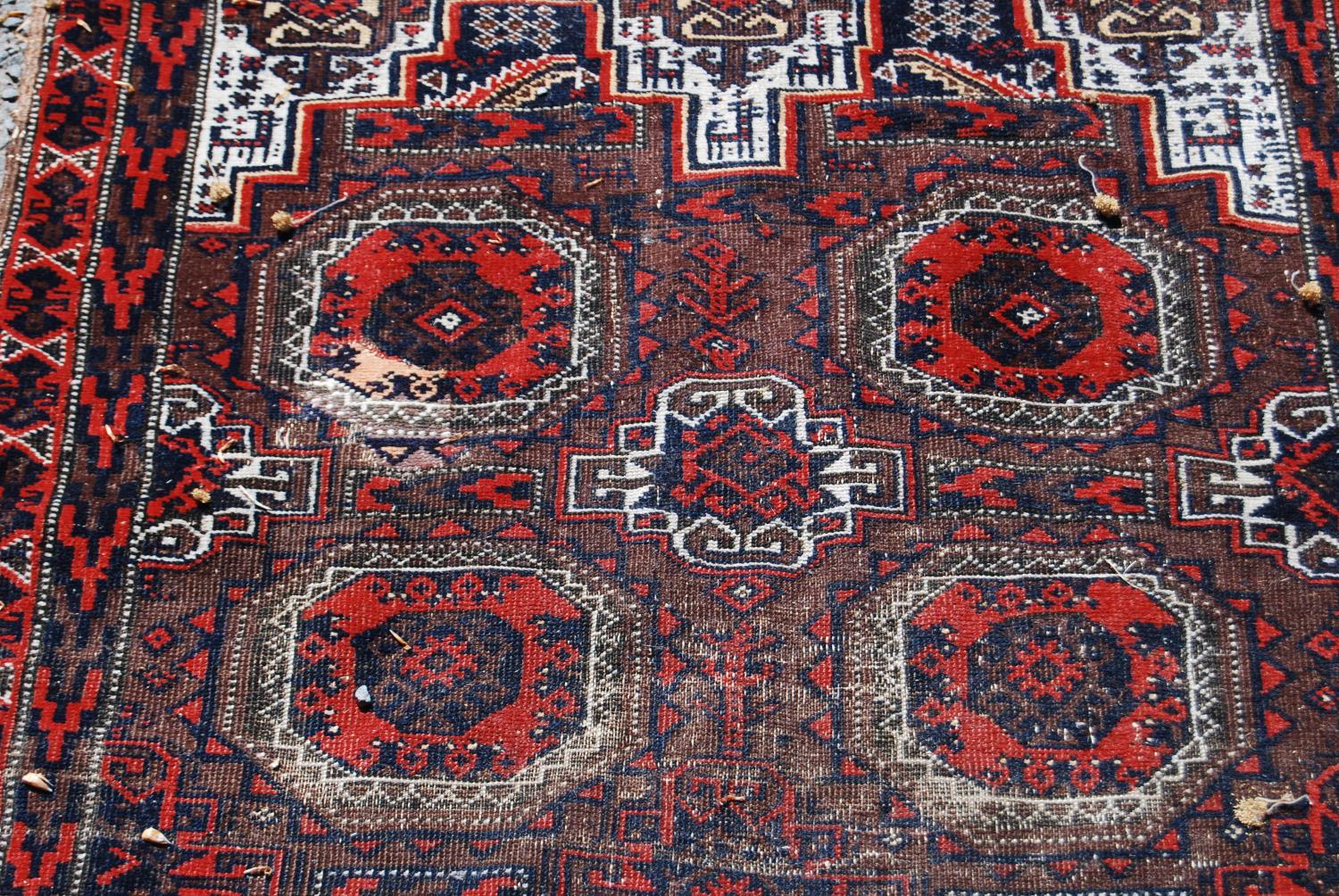 Afghan rug with two rows of four guls, spandrels over brown ground, 146cm x 82cm. - Image 4 of 6