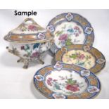 Extensive Victorian Grosvenor pattern part dinner set with floral decoration and scrolling border,