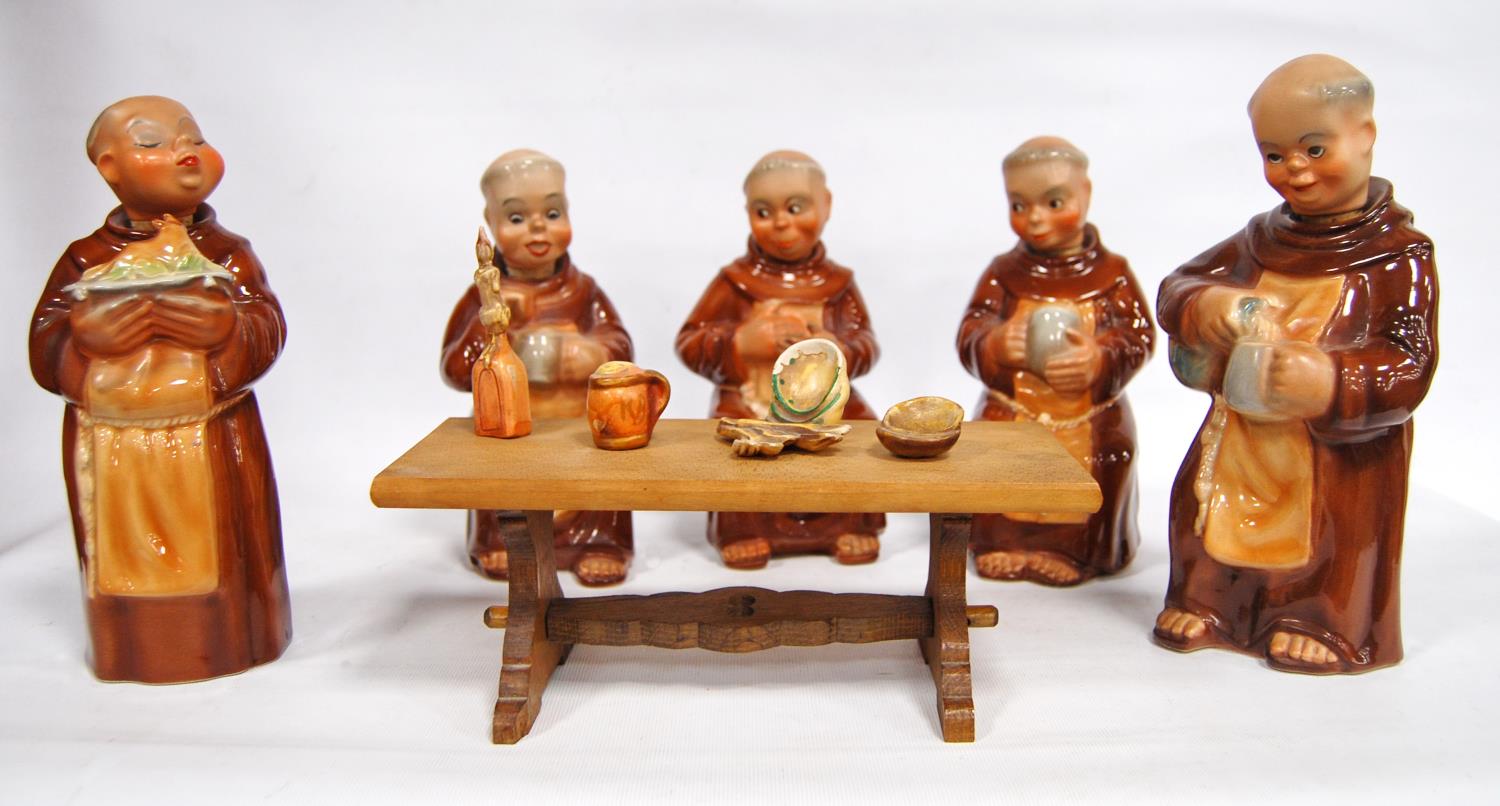 Set of five Cortendorf monk novelty decanters, 8342, 8343, 8344, 8345, 8346.