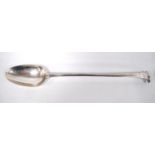 George III silver basting spoon, Onslow pattern, with splayed gadrooned finial, probably by Hester