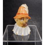 Victorian Royal Worcester novelty candle snuffer modelled as Toby (Mr Punch's dog), designed by