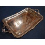 Edward VII silver tray of rectangular form with acanthus and gadrooned handles and rim, pierced