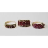 Three 9ct gold rings with rubies.