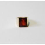 Gold signet ring with Arabic inscription on carnelian, probably 9ct, size I, 5.3g gross.