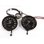 Jaeger 5in speedometer and rev counter, S.494 1350, together with a pair of vintage headphones.