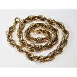 9ct gold necklace of open rope pattern.