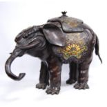 Large bronze and enamelled censer in the form of an elephant, 32cm high.