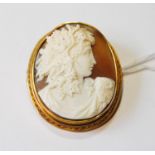 Victorian cameo brooch with oval portrait of a woman, probably 15ct gold.
