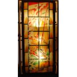 Large Art Deco painted glass cinema panel depicting a sailing ship, decorated in greens and oranges,