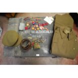 Military ephemera relating to Captain WR Dixon, 182485 Royal Artillery including cap, trench coat,