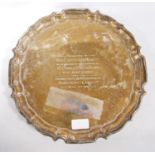 George VI silver salver by Deakin Silversmiths Ltd, Sheffield 1943, with scalloped edge, on squat