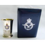 RAF silver beaker engraved, 'Bomber Command 1939-1945' with applied enamel badge and gilt lining,