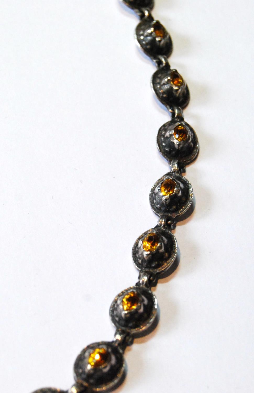 French 19th century silver necklace with foiled citrines and similar cruciform drop. - Image 4 of 9