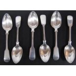 Set of six early Victorian silver fiddle pattern tablespoons, by Elizabeth Eaton, London 1855, 10oz.