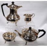 George V Sheffield silver four-piece tea set by Edwards & Sons, Glasgow 1911, comprising teapot,