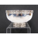 Queen Elizabeth II silver bowl with pierced oakleaf rim, simple bowl and matching foot, by