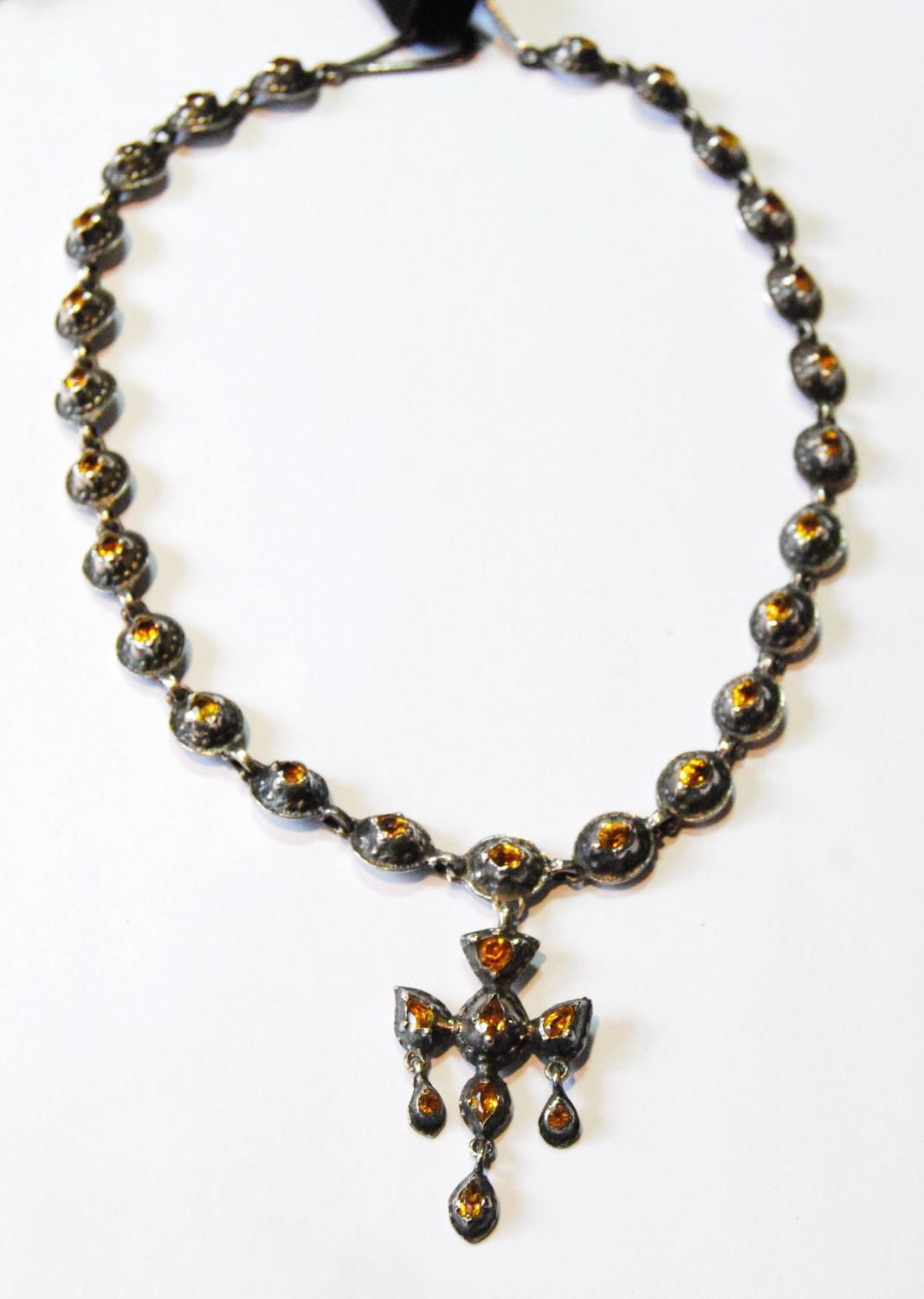 French 19th century silver necklace with foiled citrines and similar cruciform drop.