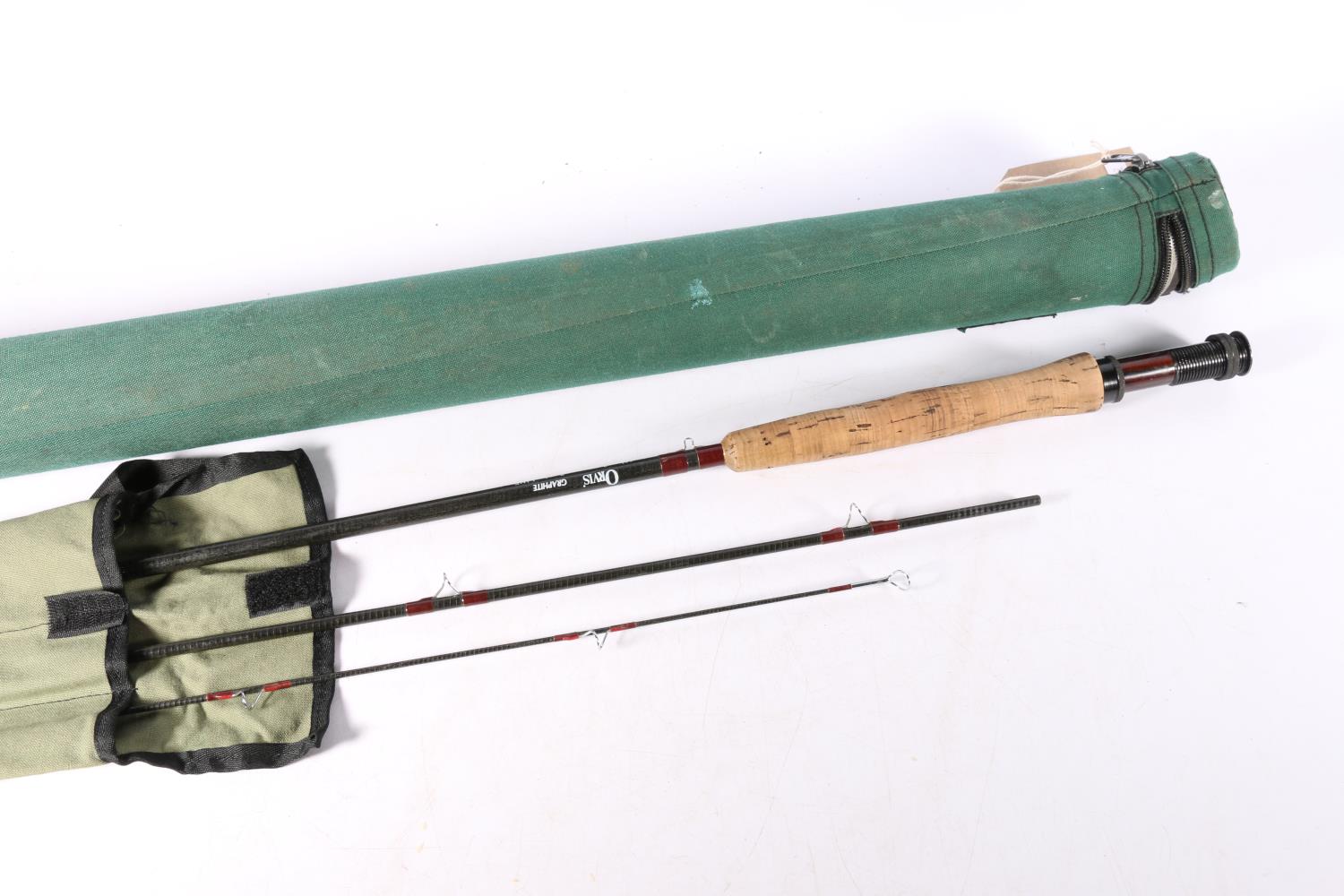 Orvis graphite 10' three piece fly fishing rod, possibly a Western, in cloth bag with outer hard