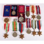 WWII medal group comprising two war medals defence medal, Air Crew Europe star, two 1939-1945 stars,