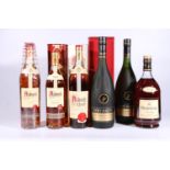 Six bottles of brandy including two REMY MARTIN VSOP fine champagne cognac 1litre 40% abv., one