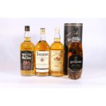 Four bottles of blended Scotch whisky including THE ANTIQUARY 12 year old 1litre 43% abv. boxed,